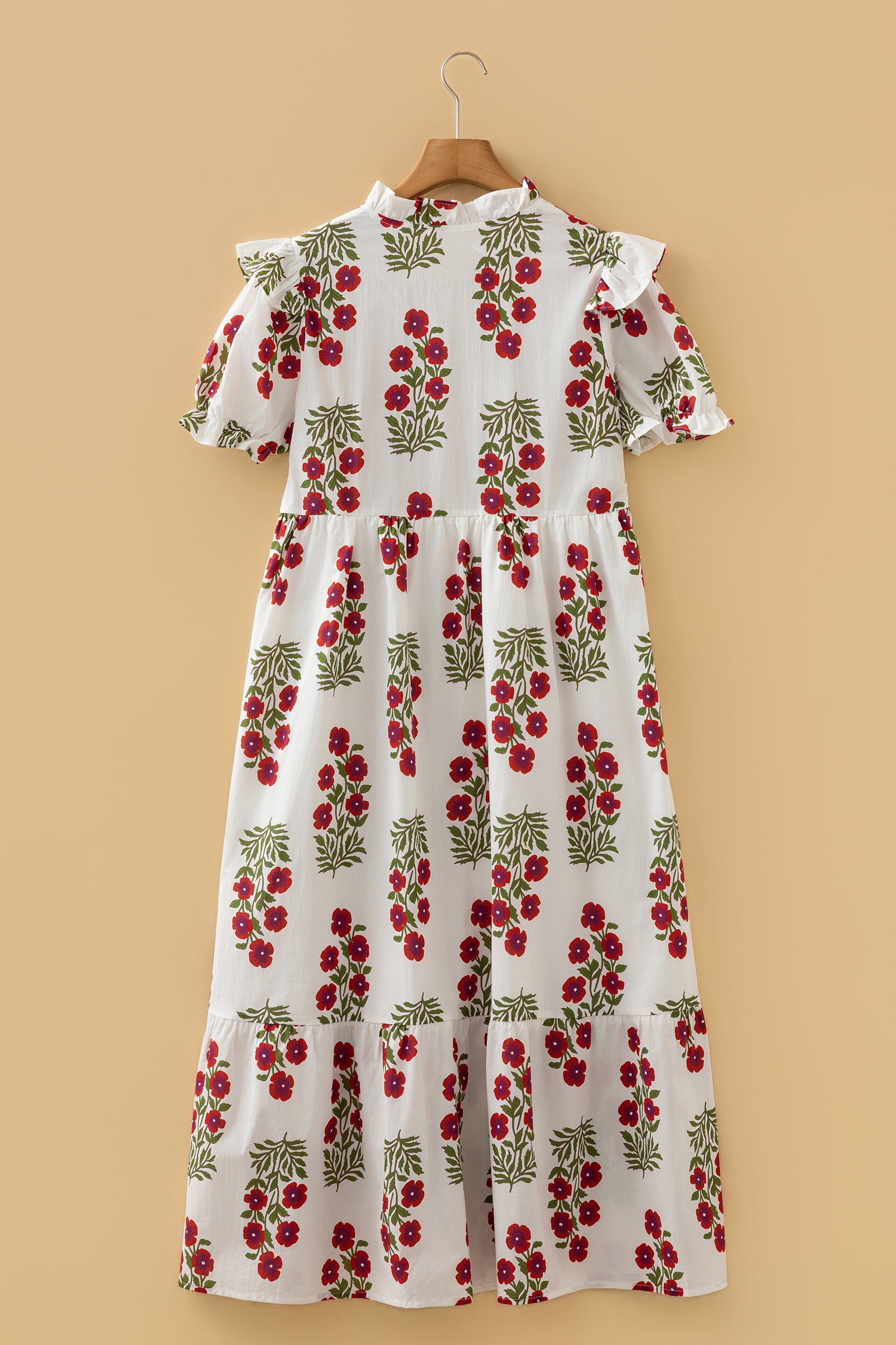 Black Floral Short Bubble Sleeve Tiered Maxi Dress 236a3d63084a40b2