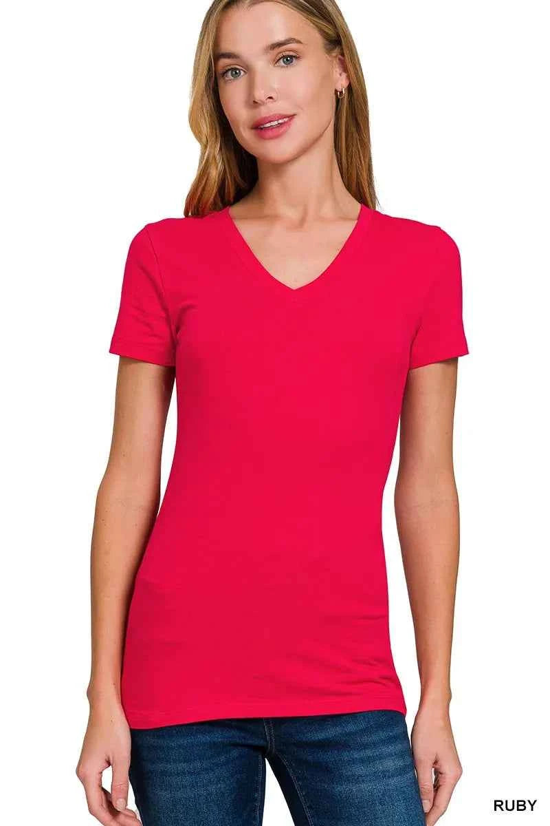Zenana Basic Cotton V-Neck Short Sleeve T-Shirt RUBY 236ad2cc19914d72b678b4bf5cbdc241-Max-Origin