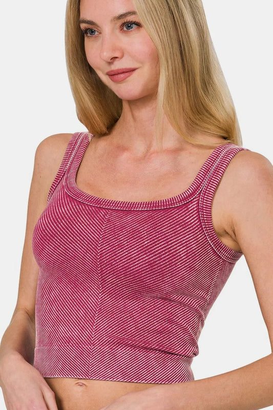 Washed Ribbed Scoop Neck Wide Strap Tank 2370bb23-26c3-411a-a800-fa11c45bb505-Max