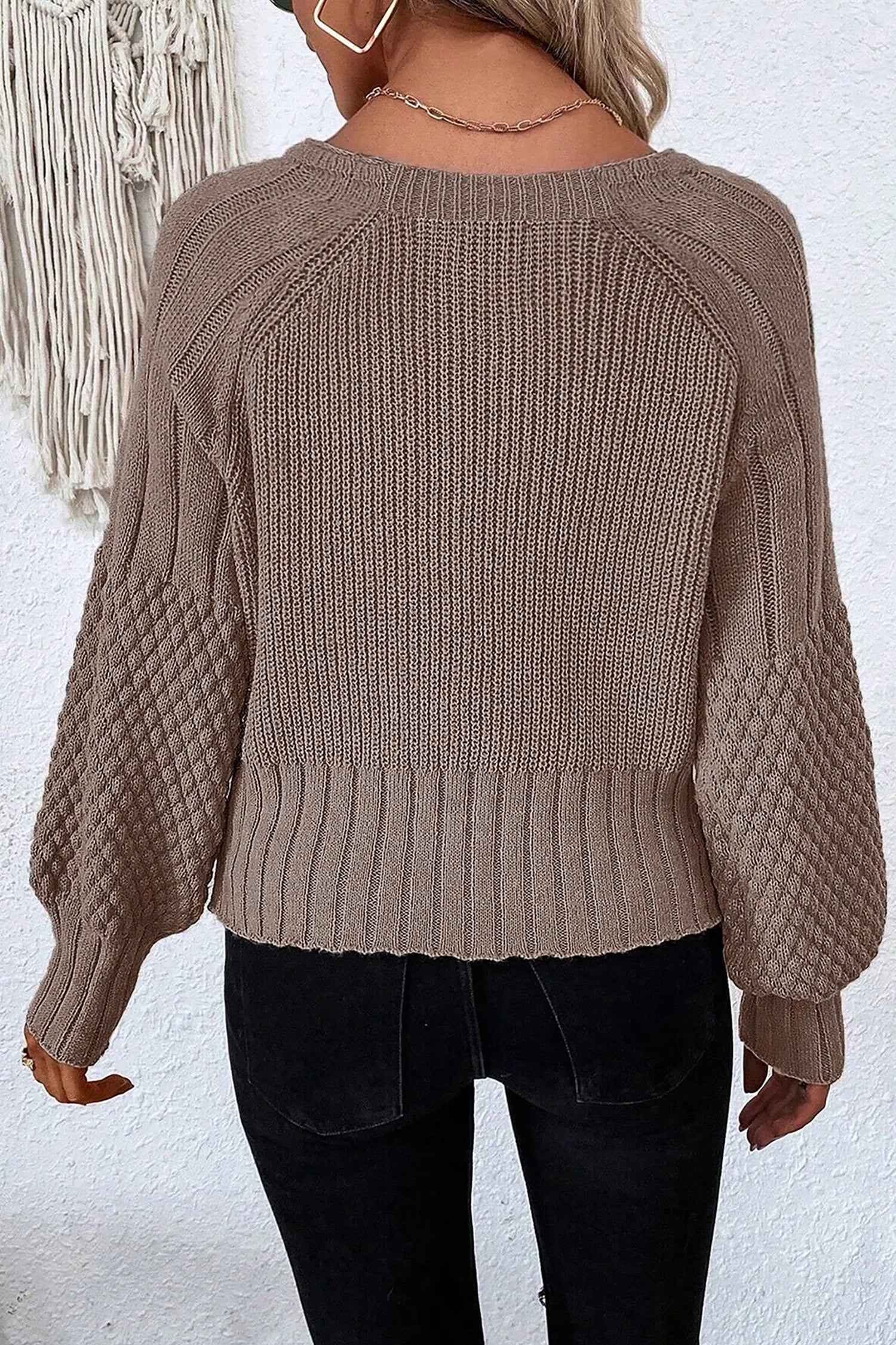 Goat Mixed Texture Knit Button V Neck Sweater Cardigan 2370c84575457fca