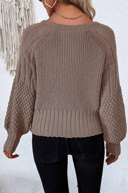 Goat Mixed Texture Knit Button V Neck Sweater Cardigan 2370c84575457fca