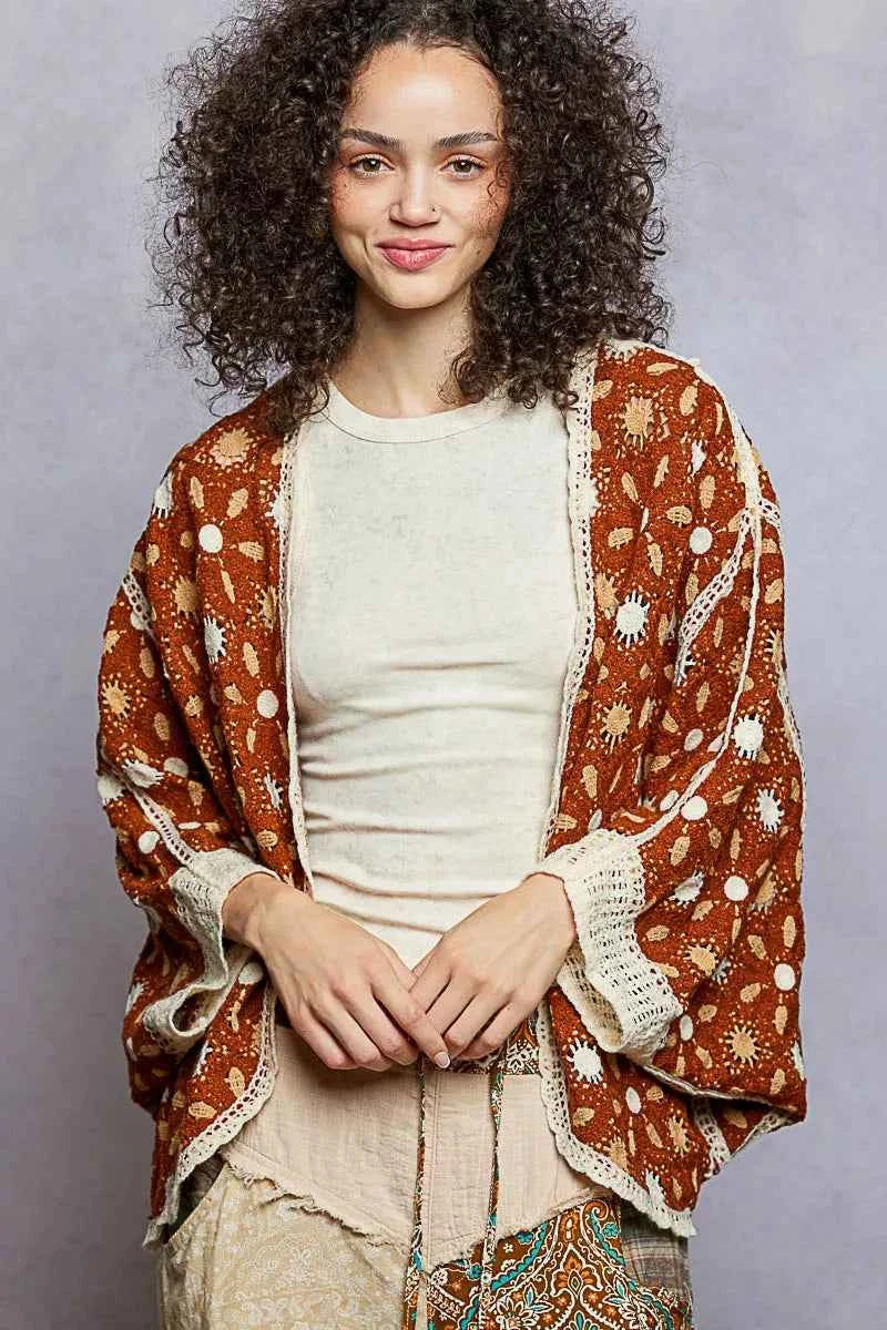 POL Open Front Floral Pattern Crochet Cardigan 23749464-067a-4535-8435-18839c80501a-Max-Origin