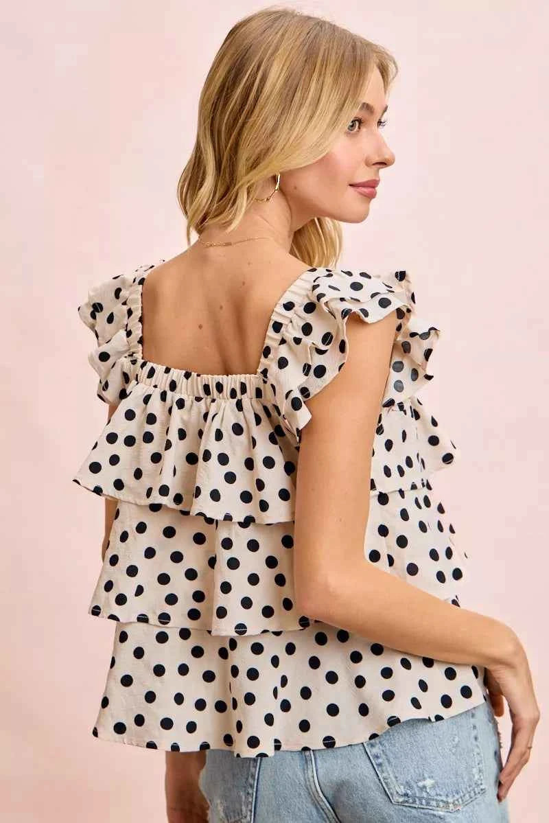 BiBi Polka Dot Ruffled Bow Tied Square Neck Sleeveless Top 2375d9ae63024ed68c9f05fdb3d8754e-Max-Origin