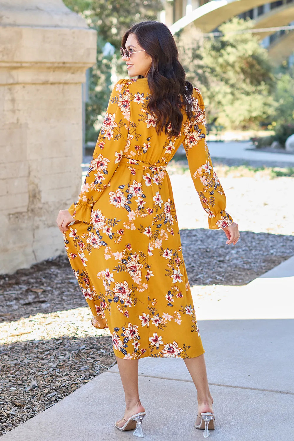 Double Take Full Size Floral Tie Back Flounce Sleeve Dress 2381c5c1cbc545359d373de8a2b9fa38-Max
