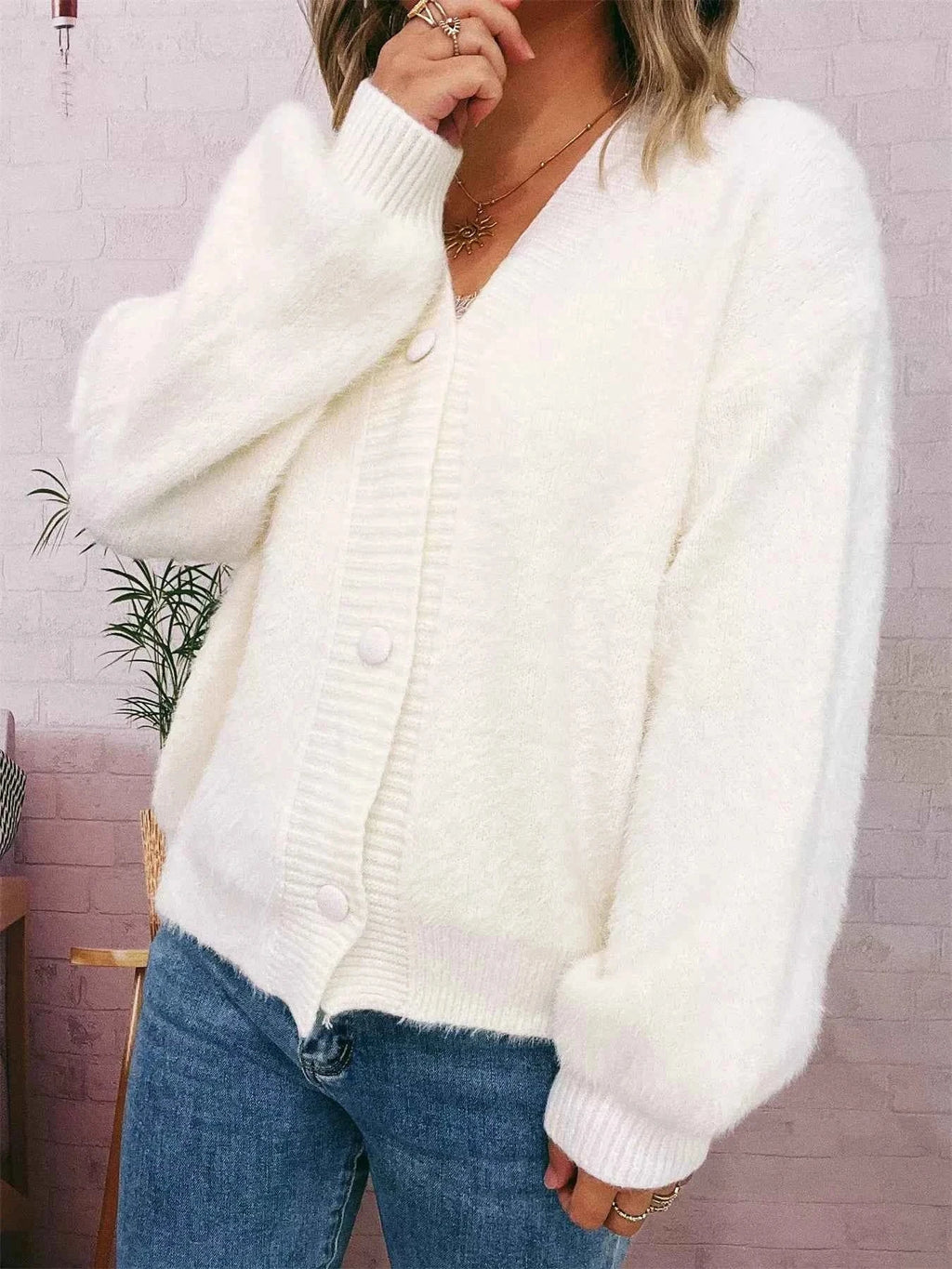 Fuzzy Button-Up Long Sleeve Cardigan 2384a006ecfe4235b056033f27545d5c-Max-Origin