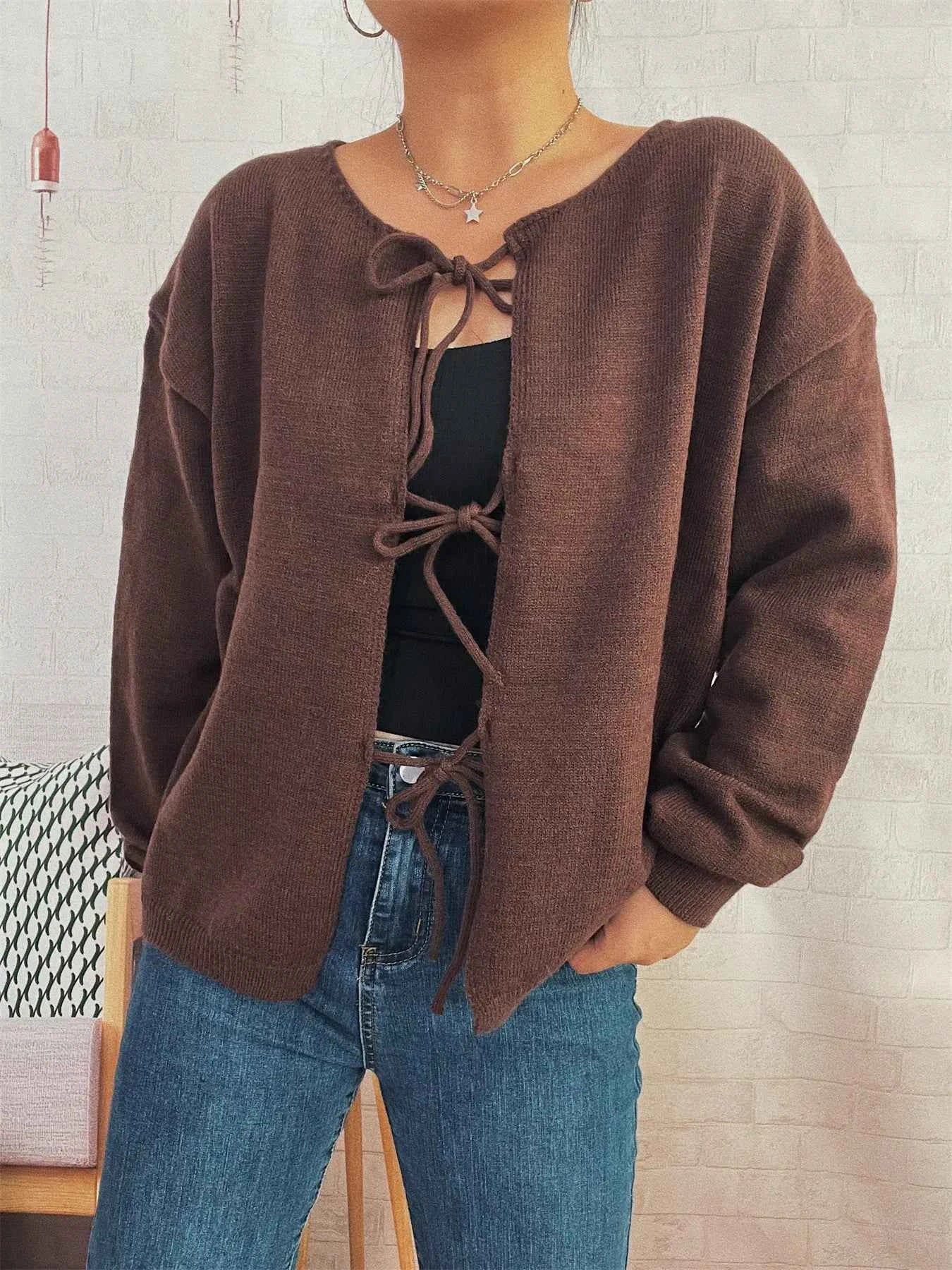 Tie Front Drop Shoulder Cardigan 238925fbb39e43e4afd4a5d4c6e33f48-Max-Origin