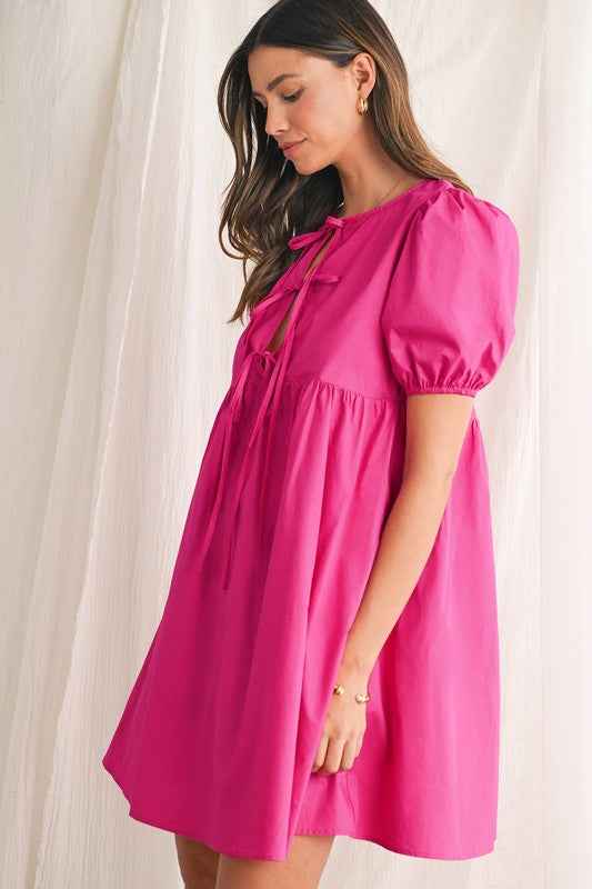 Bright Pink Tie Front Puff Sleeve Mini Dress 23897039_0395f42c-f7fc-42bf-85f0-7df2b470b7a5