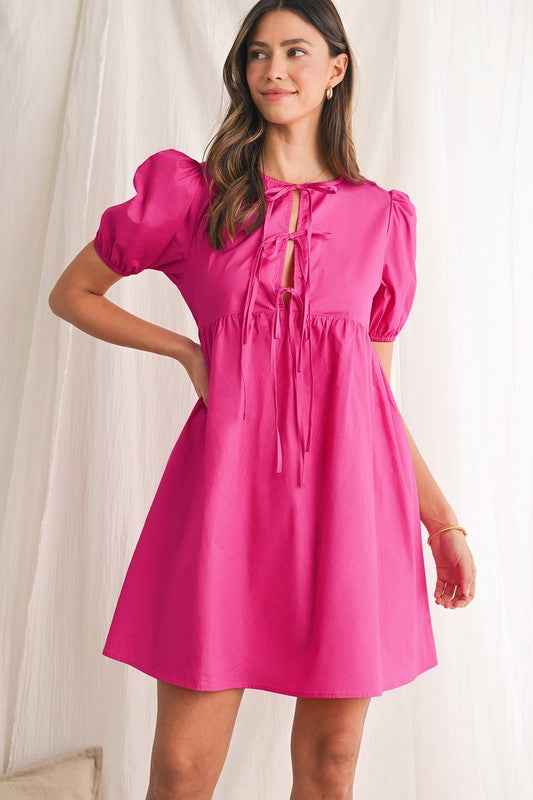 Bright Pink Tie Front Puff Sleeve Mini Dress 23897039_049ff826-7c84-4a76-8a3e-799d8af6659f