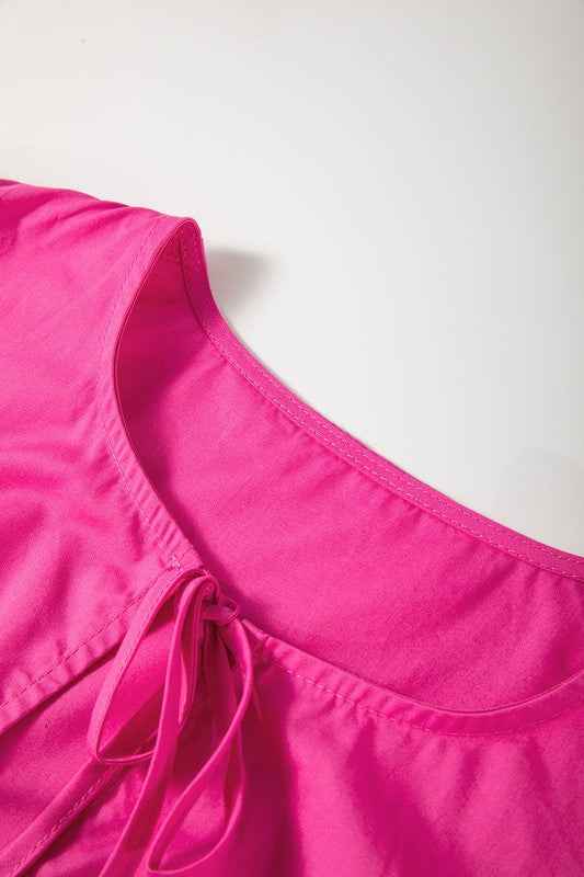 Bright Pink Tie Front Puff Sleeve Mini Dress 23897039_81c1f62f-3d5f-46fb-aff6-2f9655d86eaf
