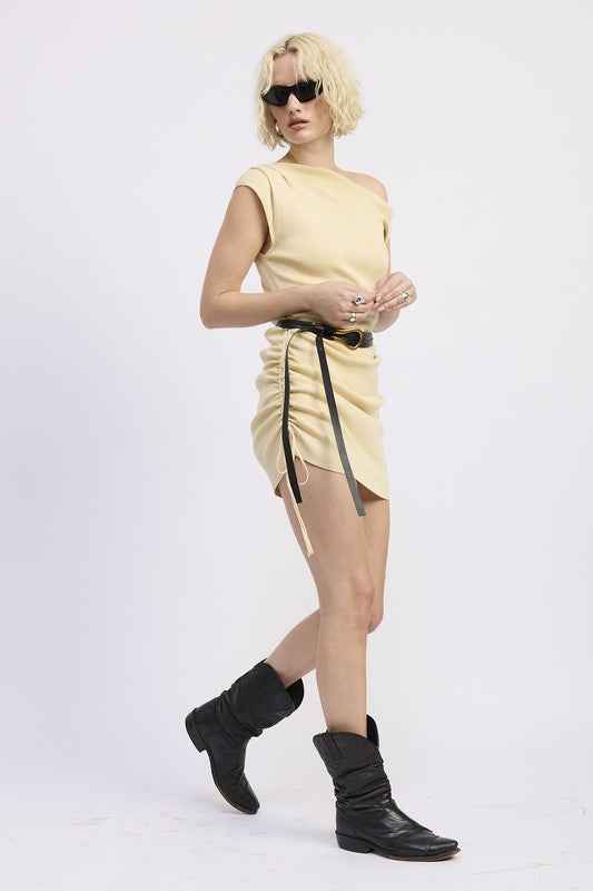 OFF SHOULDER MINI DRESS WITH DRAWSTRINGS 23918825_52141750-0820-4dd8-833d-cf5349c38ff1