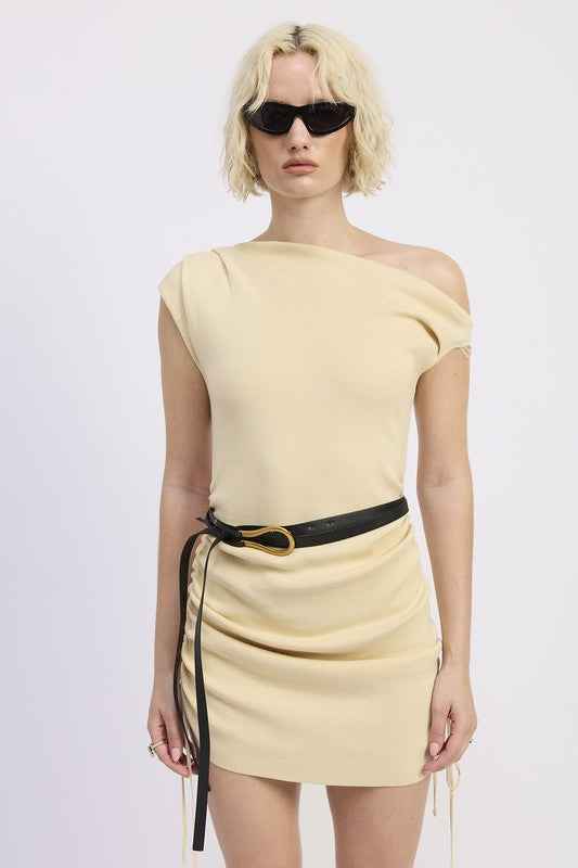 OFF SHOULDER MINI DRESS WITH DRAWSTRINGS BROWN 23918825_b5132b63-0fc7-41ef-af93-7df77da1869a