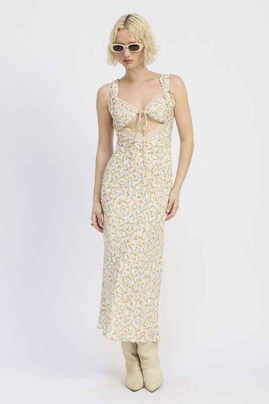 Ditsy Print Midi Dress with Cutout and Lace Trim 23918826_0ff07afd-8c4c-4f42-a778-f250a3906d7d