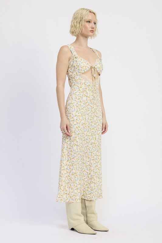 Ditsy Print Midi Dress with Cutout and Lace Trim 23918826_27d2096c-d274-4dc1-af43-cd2265f68944