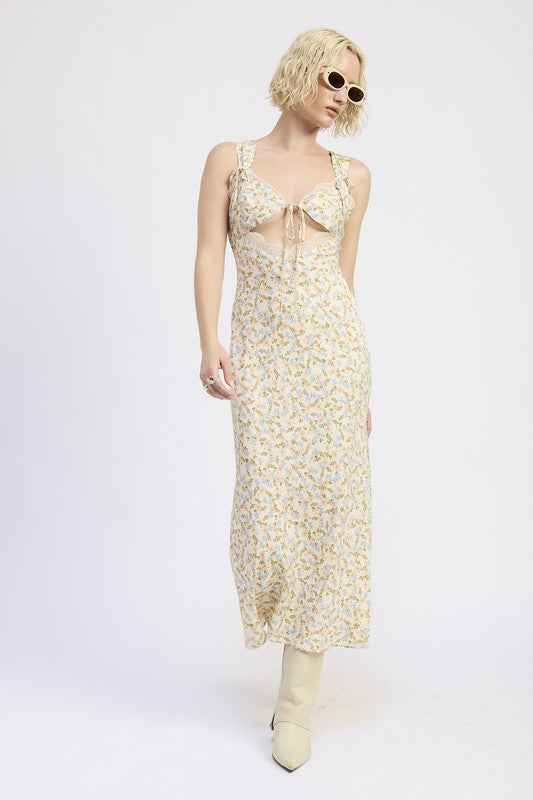 Ditsy Print Midi Dress with Cutout and Lace Trim 23918826_6df062f2-8bfb-4b89-b6ef-d7a9dee87d7d