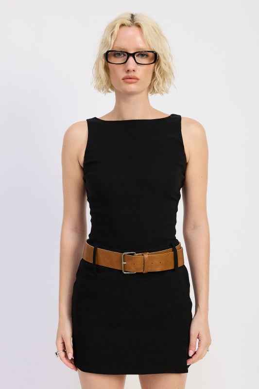 BOAT NECK MINI TANK DRESS WITH CHUNKY BELT BLACK S 23919474_e46d3f6a-8178-4e60-a352-a54c801e427d