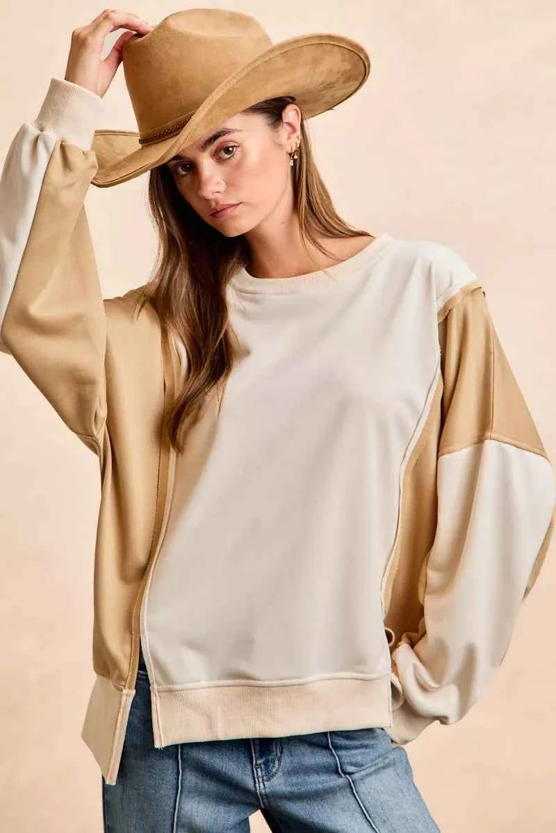BiBi French Terry Color Block Top With Open Seam Detail 2393015553924aef8382bf02f1cee052-Max-Origin