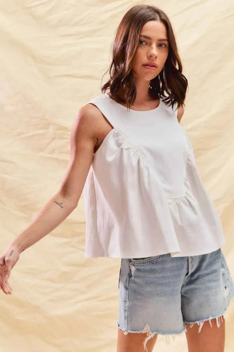 SO ME Game Day Color Denim Ruched Sleeveless Top 239c01b509064105bd3beecc77b17b59-Max-Origin