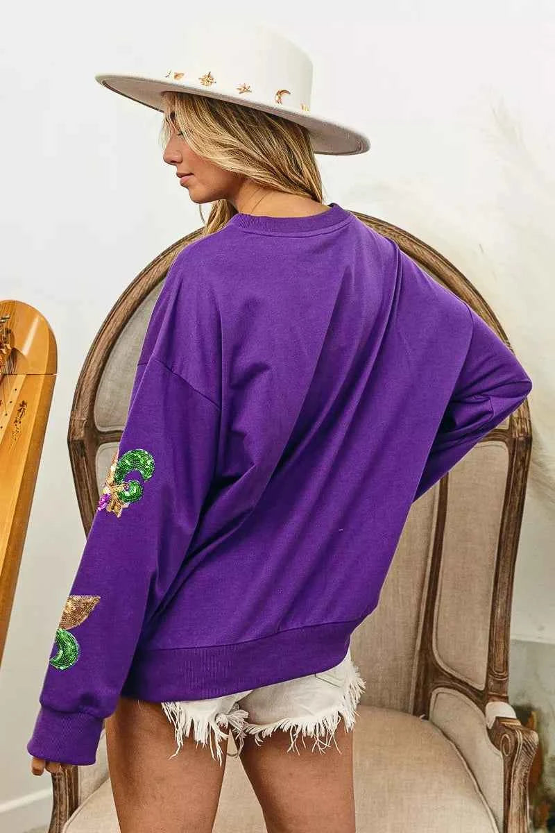 BiBi Fleur De Lis Sequin Patches Mardi Gras Sweatshirt 239ca9244dcb4508b68592fbe15dff9a-Max-Origin