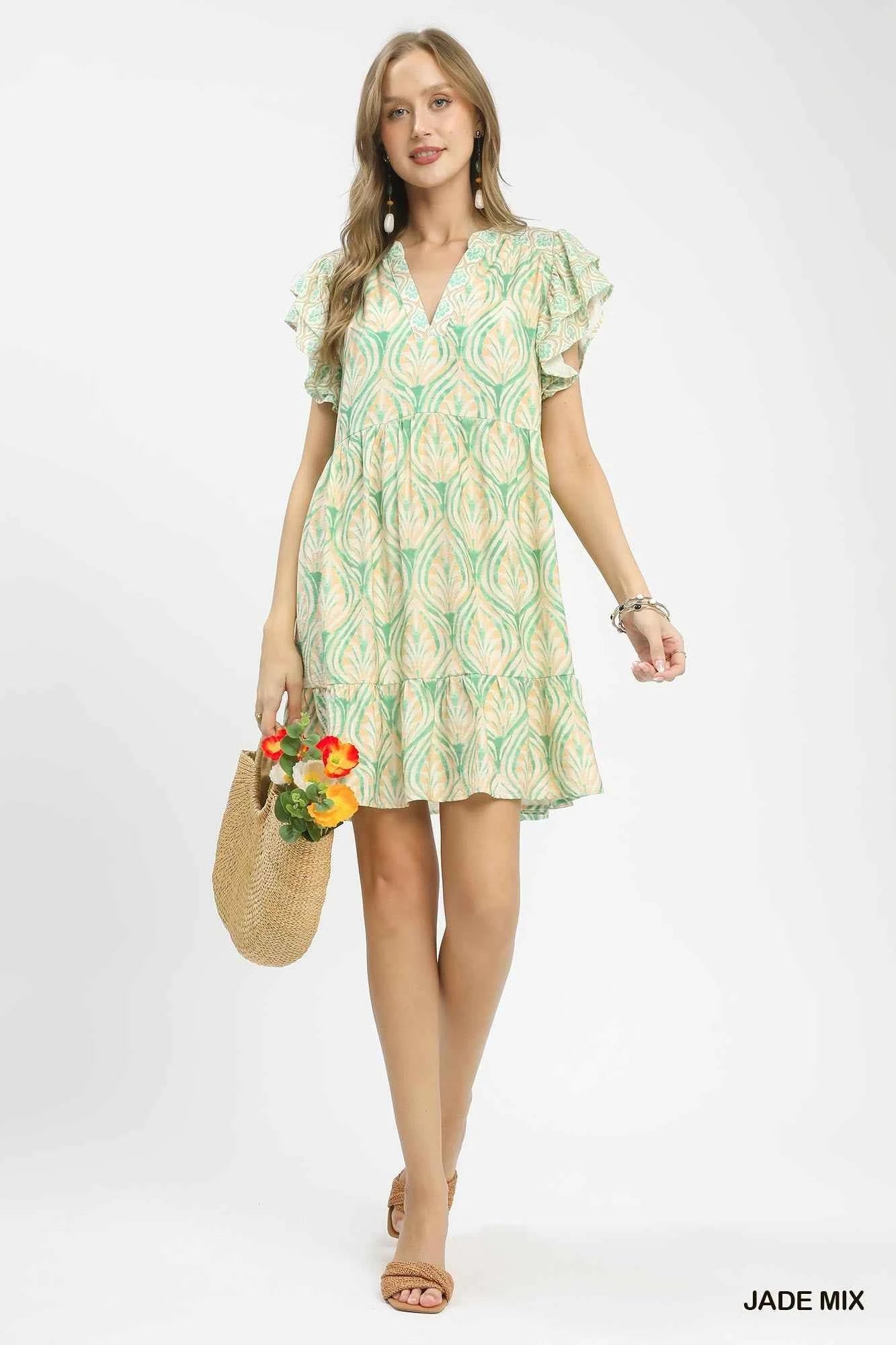 Umgee Mix Printed Flutter Sleeve Dress 239cad81-59b1-4b66-82dd-486721959872-Max