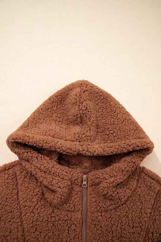 Solid Sherpa Fleece Zip Up Hooded Jacket 23a7df2c-1221-432a-bdb6-bf24d9990b2b
