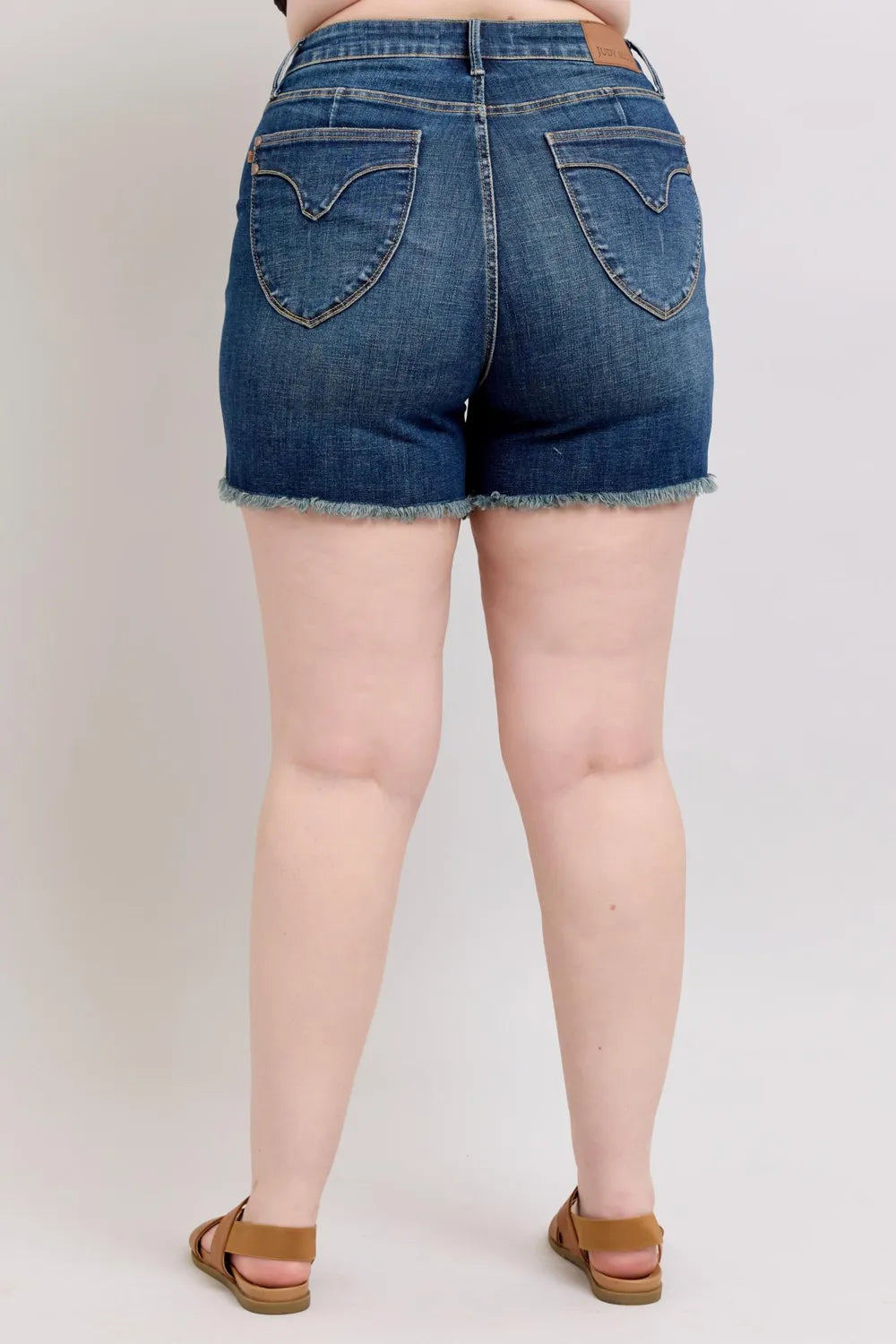 Judy Blue Tummy Control Fray Hem & Shield Back Pockets Denim Shorts 23b0517b-bad7-48c1-b9a1-5ad34835a929-Max