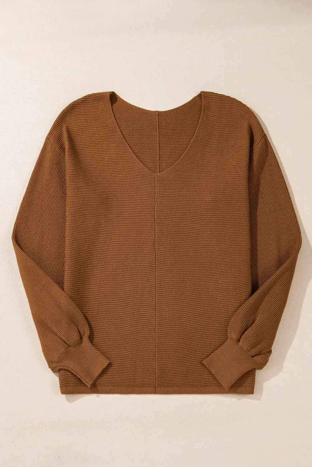 V-Neck Dropped Shoulder Long Sleeve Sweater 23b38859-76e9-4afd-ba44-5dc31b2b97eb-Max