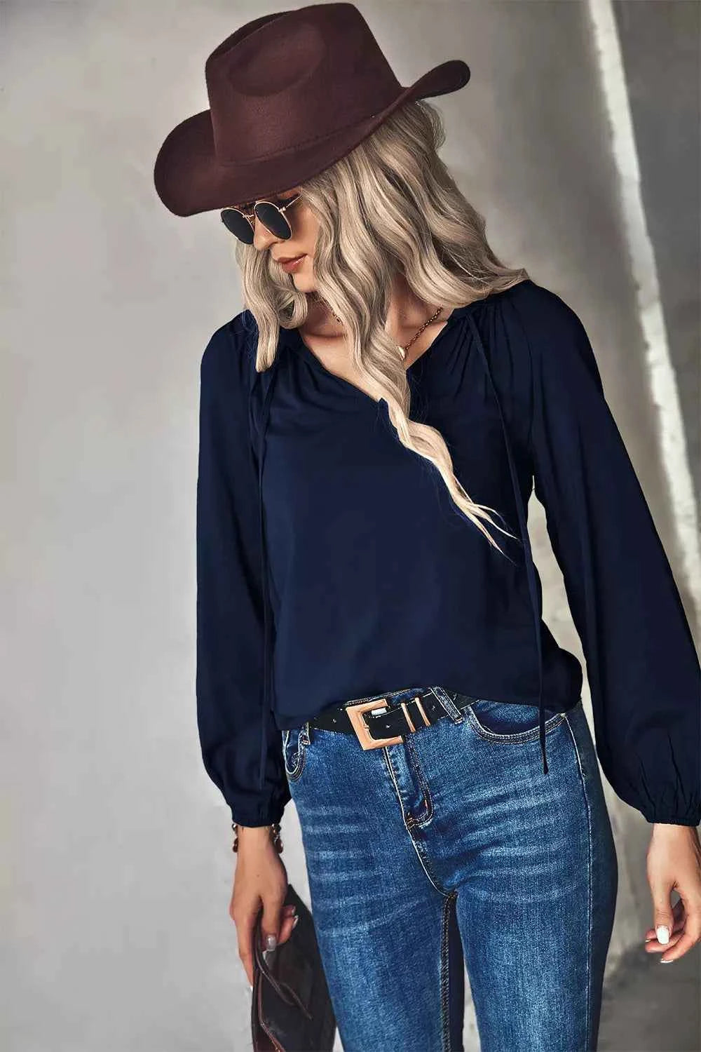 Tie Neck Long Sleeve Blouse 23b57632-d494-48e8-a8cf-0ab1542ac3b4-Max-Origin