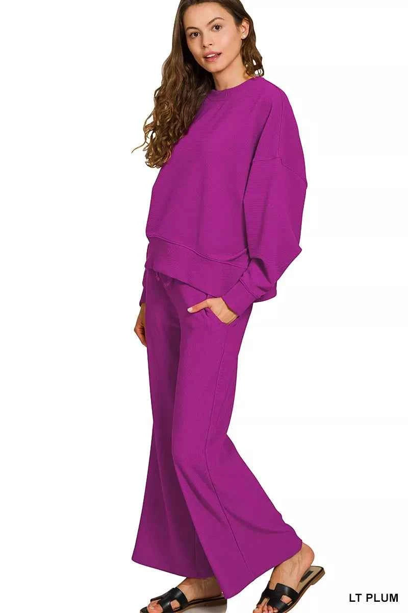 Zenana Ribbed Round Neck Pullover and Drawstring Pants Set 23b725e485654ccda3901aed2f908b92-Max-Origin
