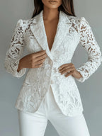 Floral Pattern Lace Single-Breasted Blazer White 23bcb609bd884a0fa4dae5afd0e84cec-Max-Origin