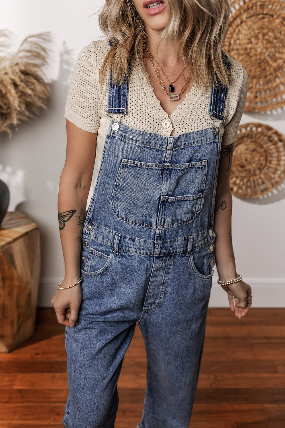 Sail Blue Straight Leg Pockets Denim Bib Overall 23bd79dc30d8074a