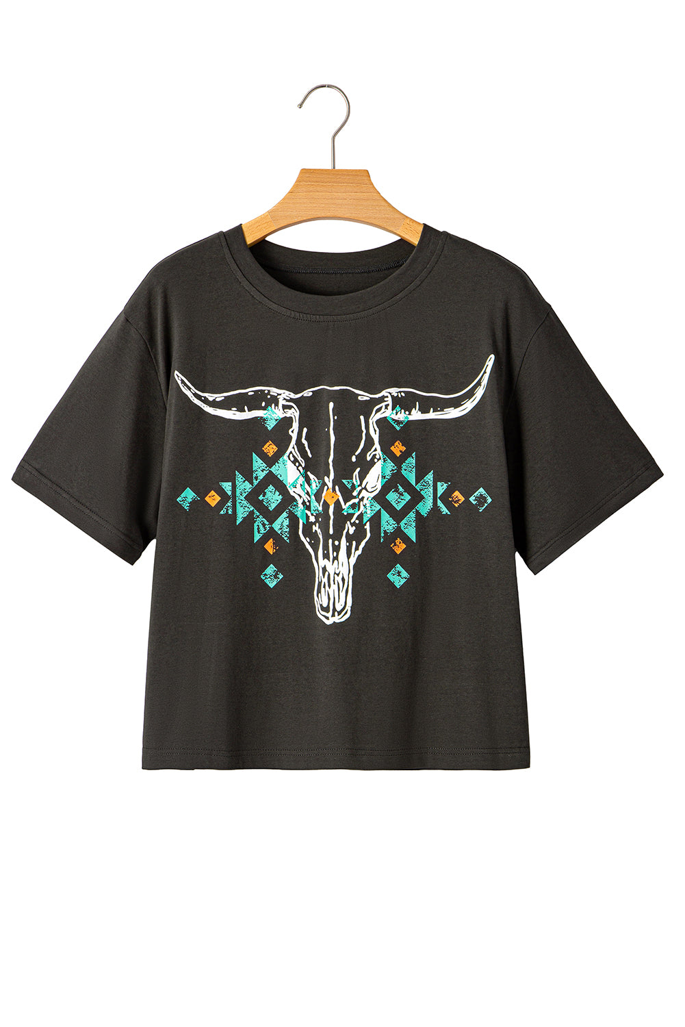 Carbon Grey Vintage Bull Head Skull Turquoise Geometric Graphic T Shirt 23c1179b88226f33