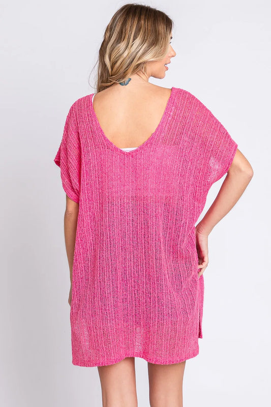 GeeGee Short Sleeve Side Slit Knit Cover Up Dress 23c6fd53-ffe9-4b86-8bac-6634aea8341a-Max