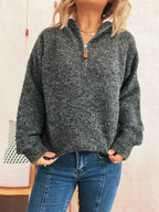 Quarter Zip Ribbed Hem Sweater 23ccee273f5348408808ccbf15a2eb5f-Max-Origin