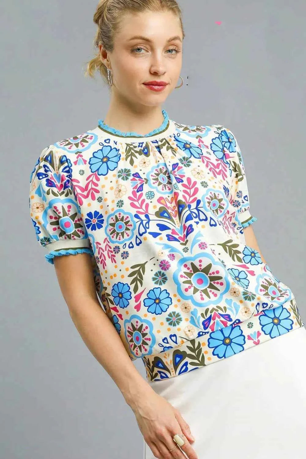 Umgee Retro Floral Puff Sleeve Top 23d2d606-939b-4ff6-ab2e-e548b30990ba-Max-Origin