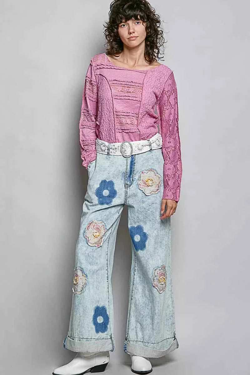 POL Round Neck Long Sleeve Exposed Seam Top with Lace Detail 23d5a11d-233e-4659-897a-62c59d4fe59c-Max-Origin