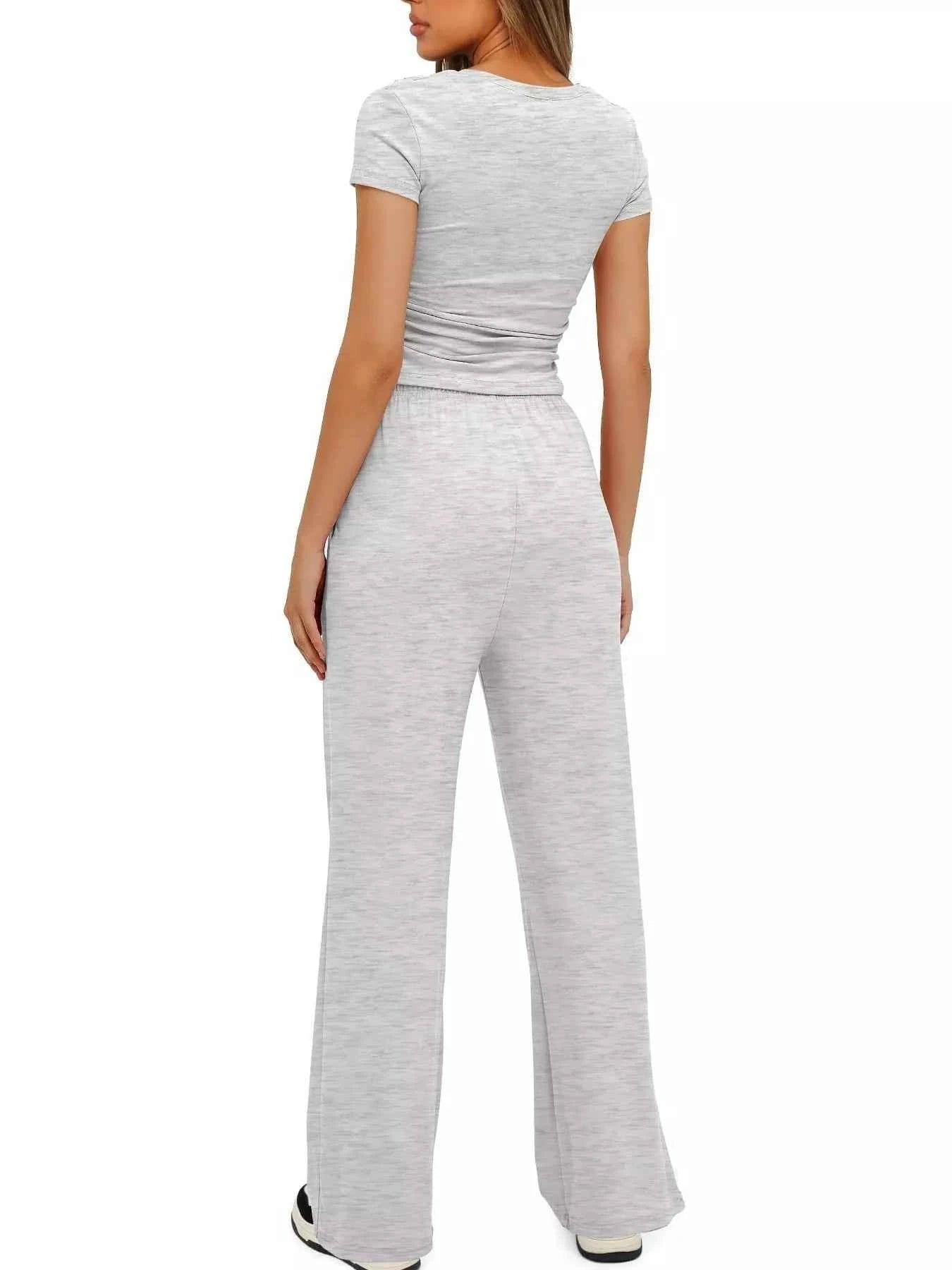 Round Neck Short Sleeve T-Shirt and Pants Set 23d83685dfae41d4a376be41c8e86397-Max-Origin