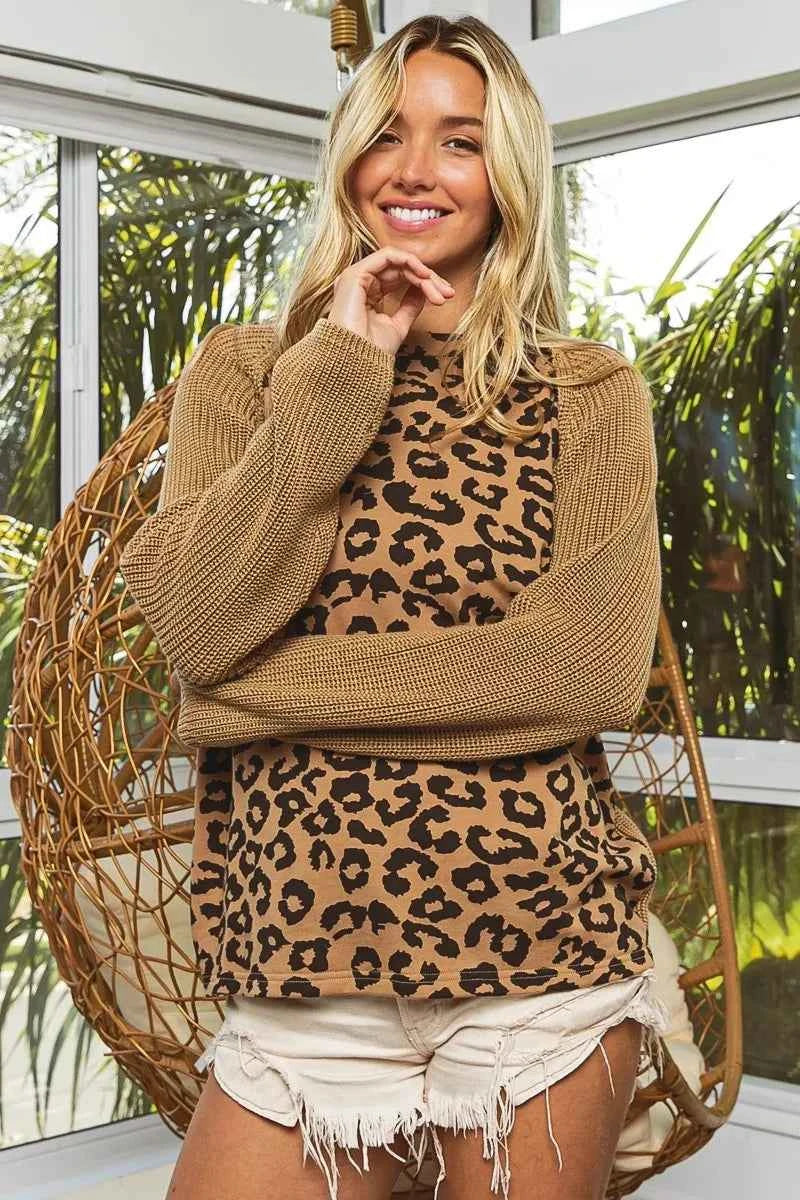 BiBi Leopard Pattern Front Raglan Sleeve Sweater 23deca44aeed48098d56d6e1f4fbbeb7-Max-Origin