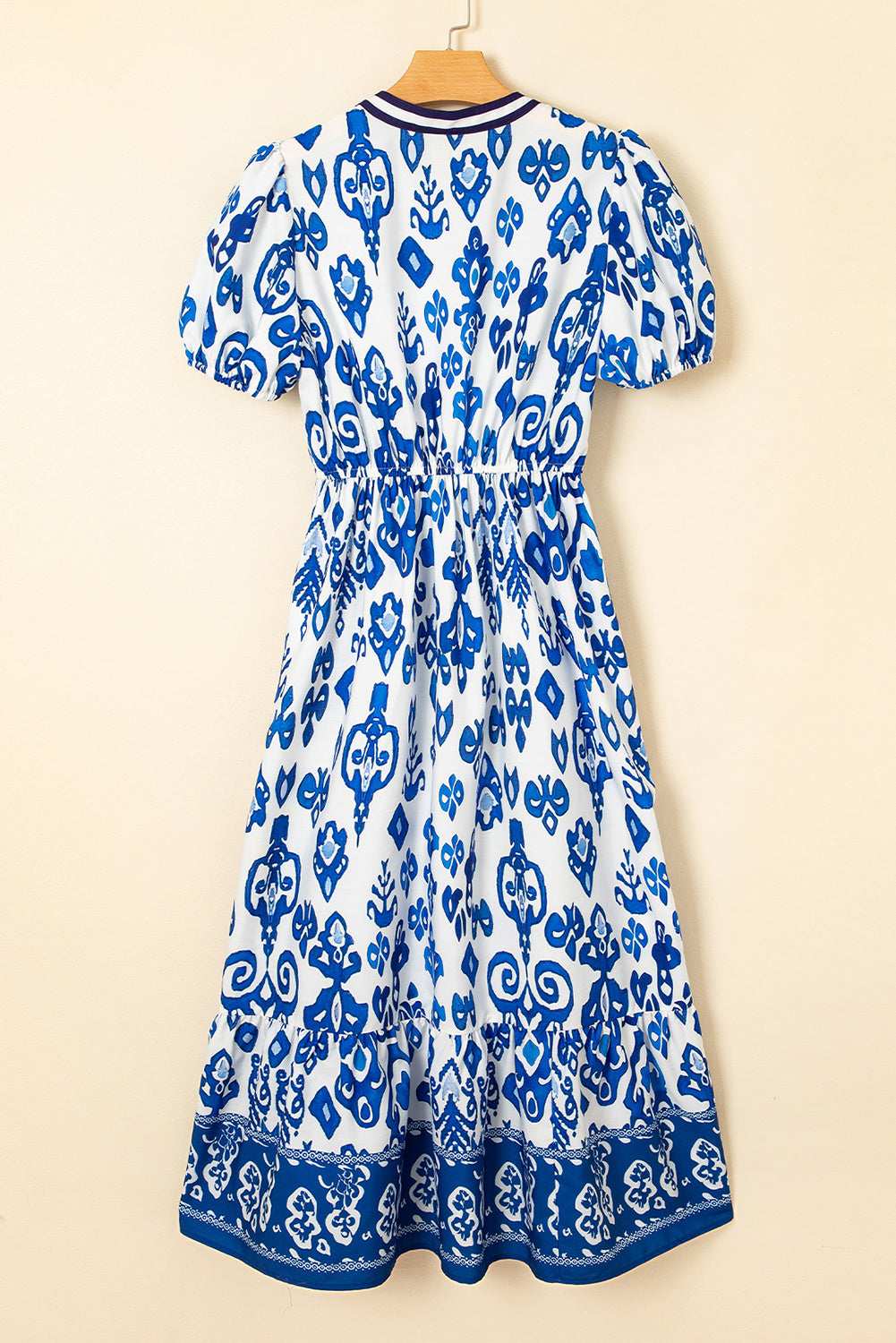 Blue Floral Ruffle Hem Pop of Color Neckline Dress 23e17d05dc331bfa-_5