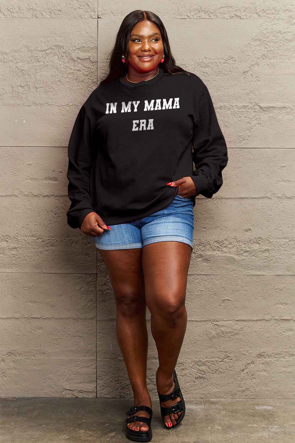 Simply Love Full Size IN MY MAMA EAR Graphic Sweatshirt 23ea6a992e784e10b64ad4bf2c74c50f-Max