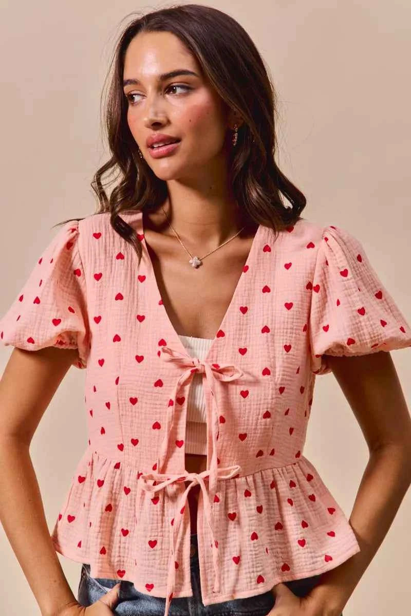 SO ME All Over Heart Ribbon Tie Baby Doll Valentine Blouse BLUSH RED 23ee68aabf0d4dc495ee53107e09d6df-Max-Origin