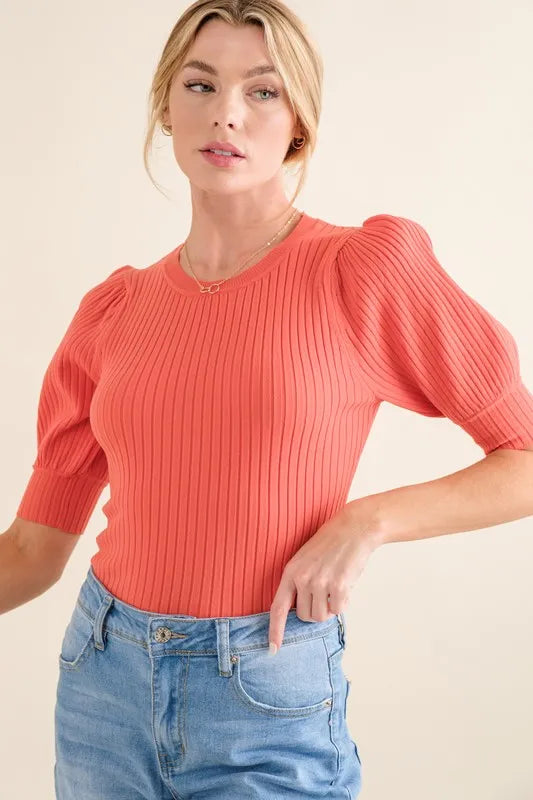 And The Why Puffed Half Sleeve Rib Basic Bodysuit 23f188bbf3894147b6b0a043debb5173-Max-Origin