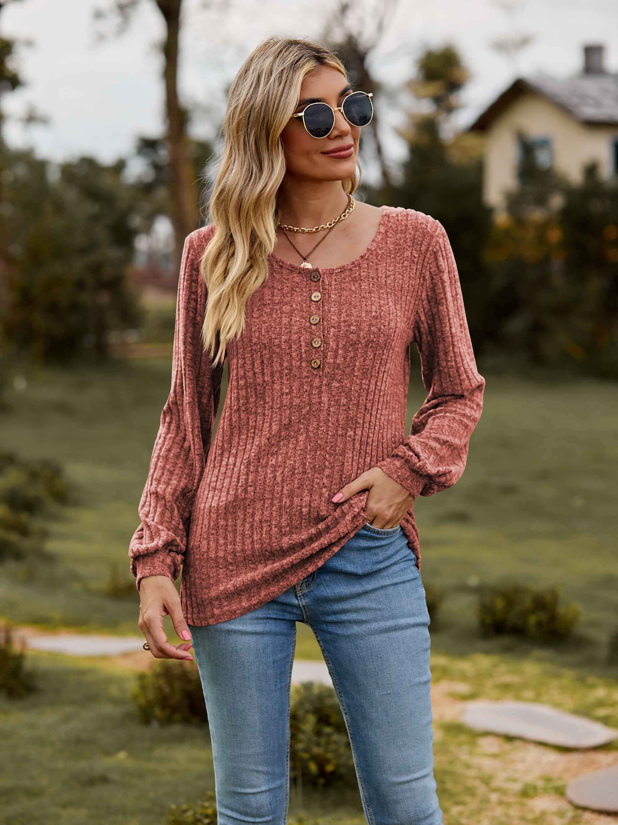 Round Neck Button-Down Long Sleeve Tee 23f6f9795d9c48d79474da0a282d8fb1-Max