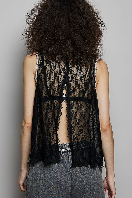 Printed Woven Lace Back Round Neck Sleeveless Top 23f9a000-e25d-44bd-b812-eb0bd3e3d14d-Max