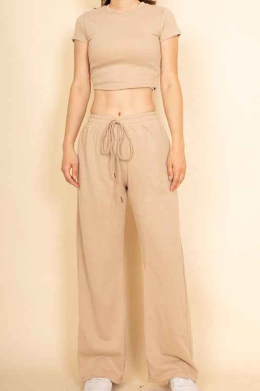 Relaxed Fit Top and Wide-Leg Pants Set Taupe 24005515_75a99101-6000-48c4-a2b6-2d402774f352