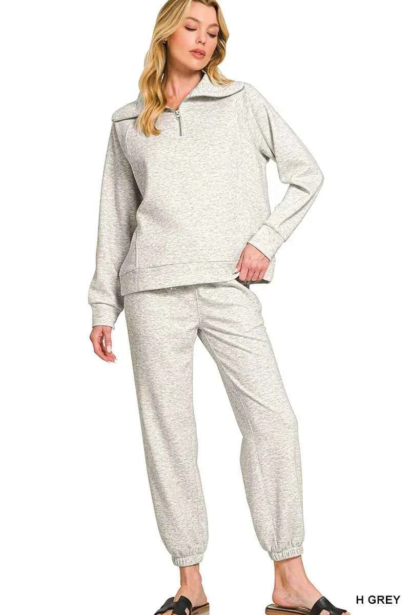 Zenana Scuba Half Zip Sweatshirts and Joggers Set H GREY 240125b231944c3e98547a743f23b5a7-Max-Origin
