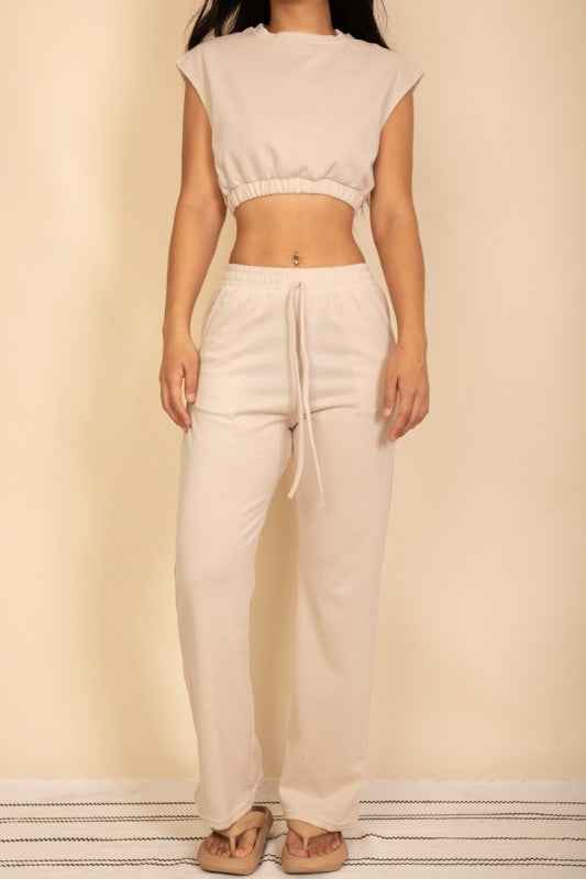 Elastic Hem Crop Top & Wide Leg Pants Set 24034687_24a80bd8-2e8c-4667-a947-95c1656373f7