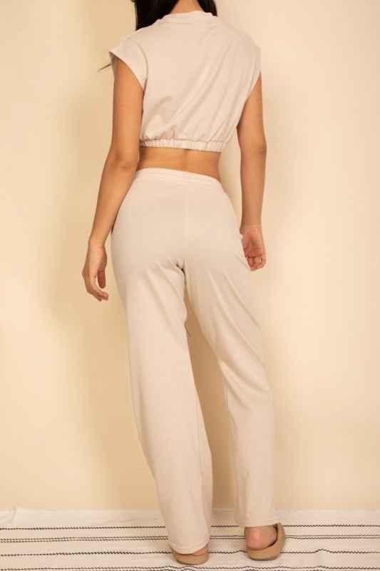 Elastic Hem Crop Top & Wide Leg Pants Set 24034687_3350a707-c61c-4832-bcdf-044d013161a1