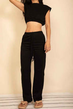 Elastic Hem Crop Top & Wide Leg Pants Set Black 24034687_6be794fe-7531-4e51-abdd-9fc0253a99bd