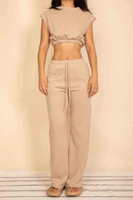 Elastic Hem Crop Top & Wide Leg Pants Set Taupe 24034687_c4521ee8-520f-4d06-8efe-687c95bd7920