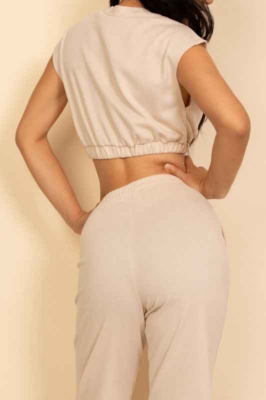 Elastic Hem Crop Top & Wide Leg Pants Set 24034687_f14213ae-ce77-4aff-aba2-c09f41b4bde0